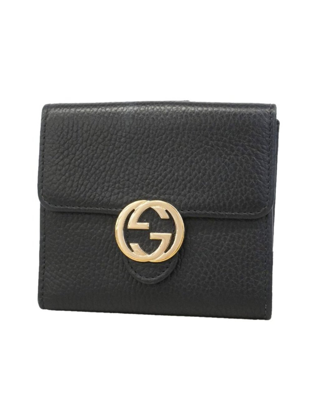 Gucci Wallet Interlocking G Leather Black Gold